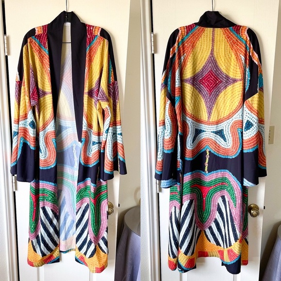 Jamie Okuma Winter Kimono Native Beadwork Print Multicolor XXL EUC - Picture 2 of 10